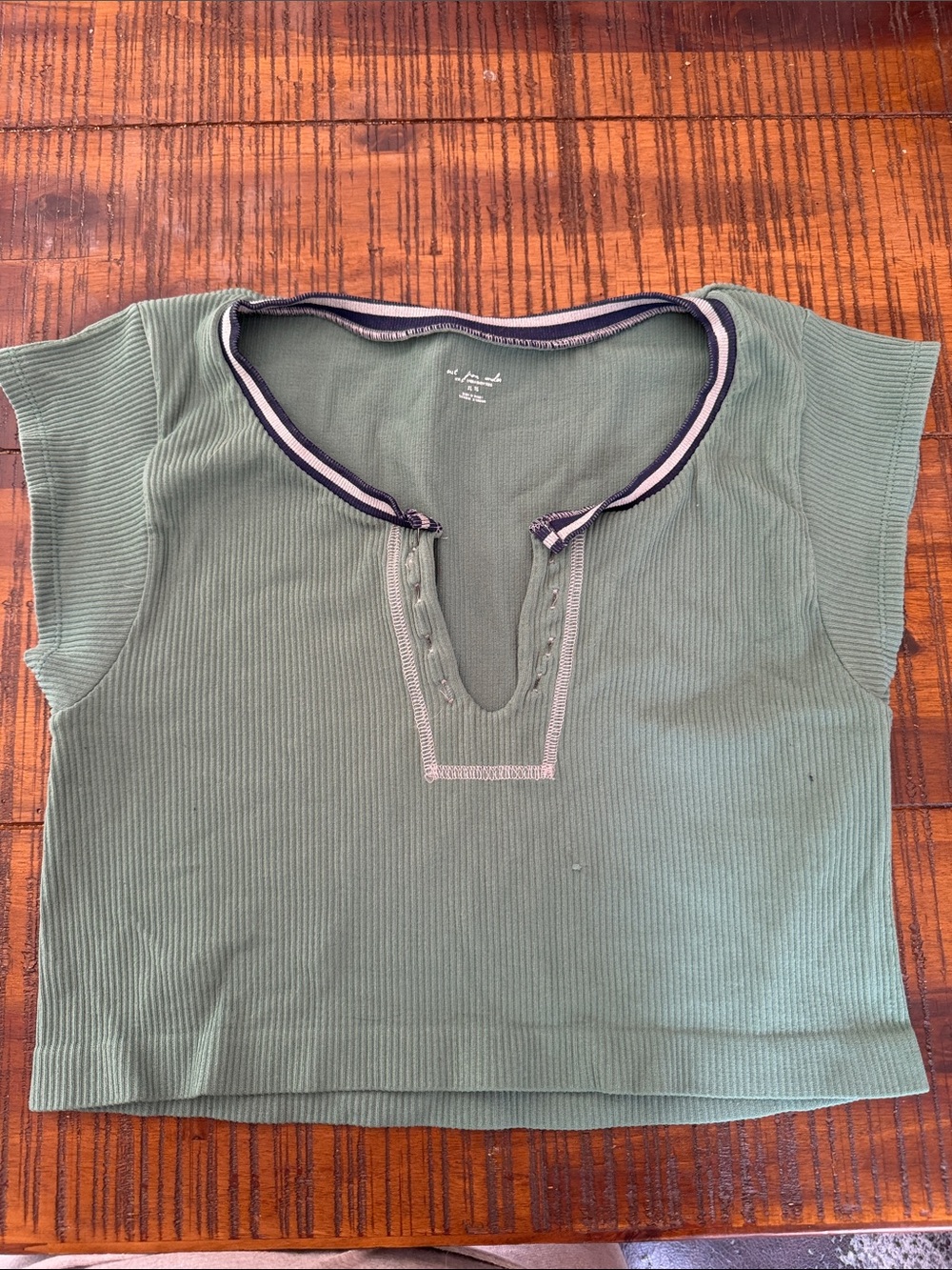 Urban Outfitters Olive Green Ribbed Crop Top with Contrast Trim